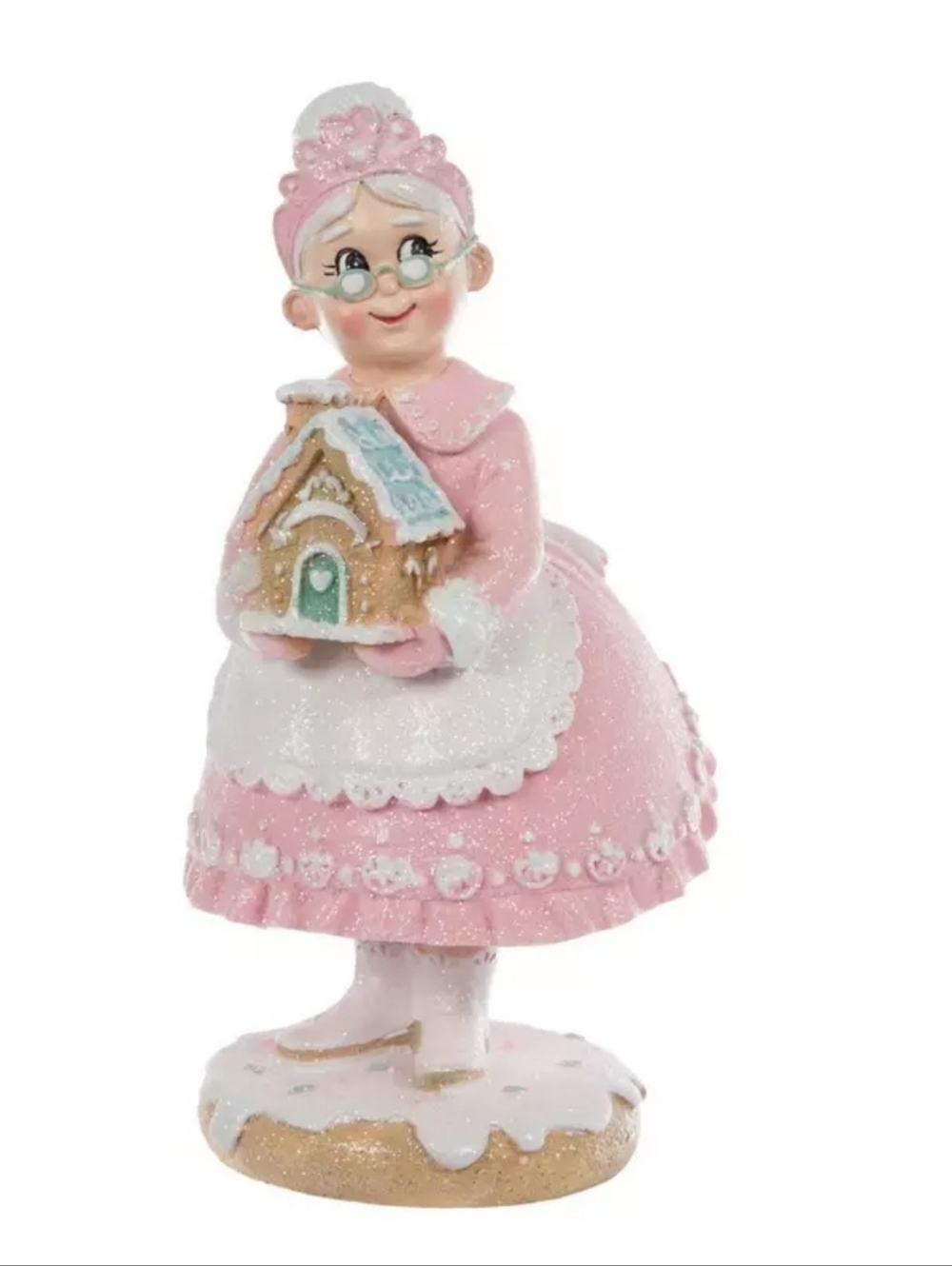 Sugared Pink Mrs Claus Baker Gingerbread Christmas Tabletop Whimsical Decor